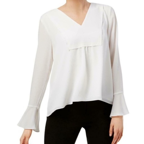 Calvin Klein Boho V neck long flutter sleeves pull over textured ivory top S-M - Picture 1 of 7